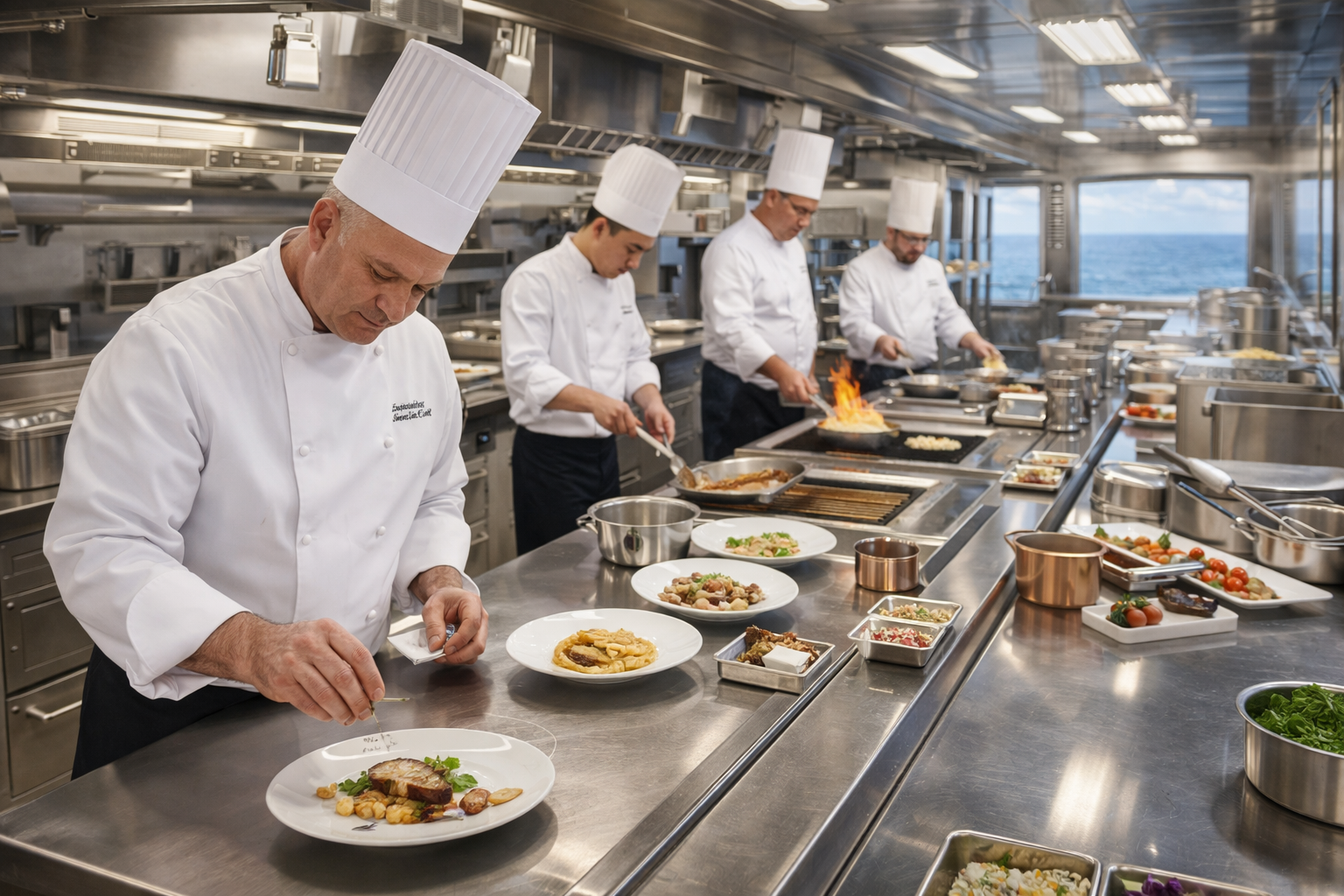 Restaurant table setting on board